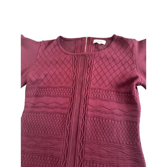 Bohme Knit Textured Burgundy Dress With Ruffle Trim & Puff Sleeves .Size L - Picture 4 of 10